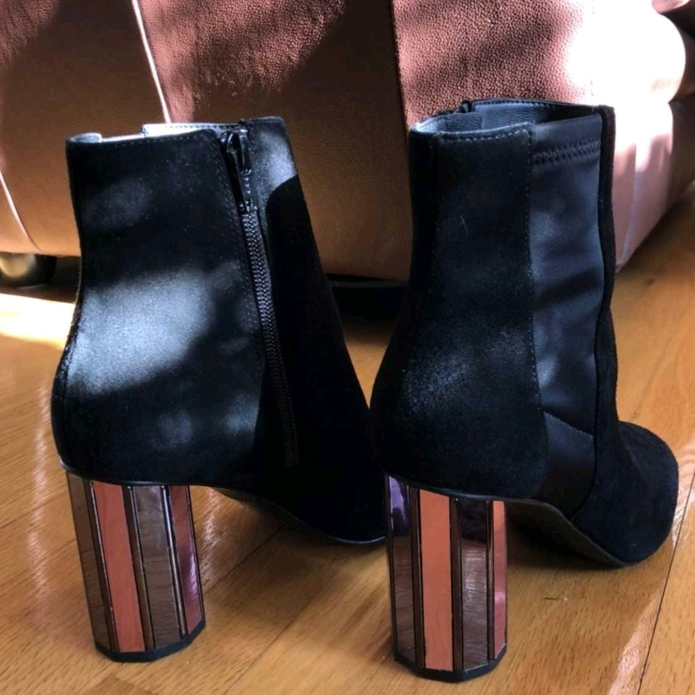 ALDO Black Suede Ankle Boots with Mirrored Block Heel - Picture 5 of 8